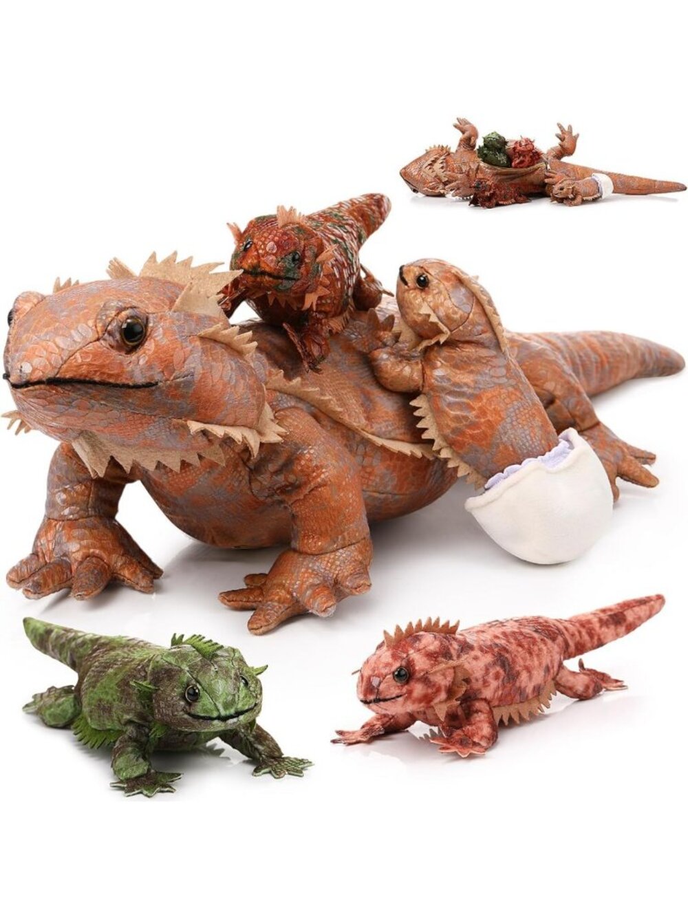 5-Piece Bearded Dragon Stuffed Animal Set with 4 Baby Lizards - Cute Plush Toys